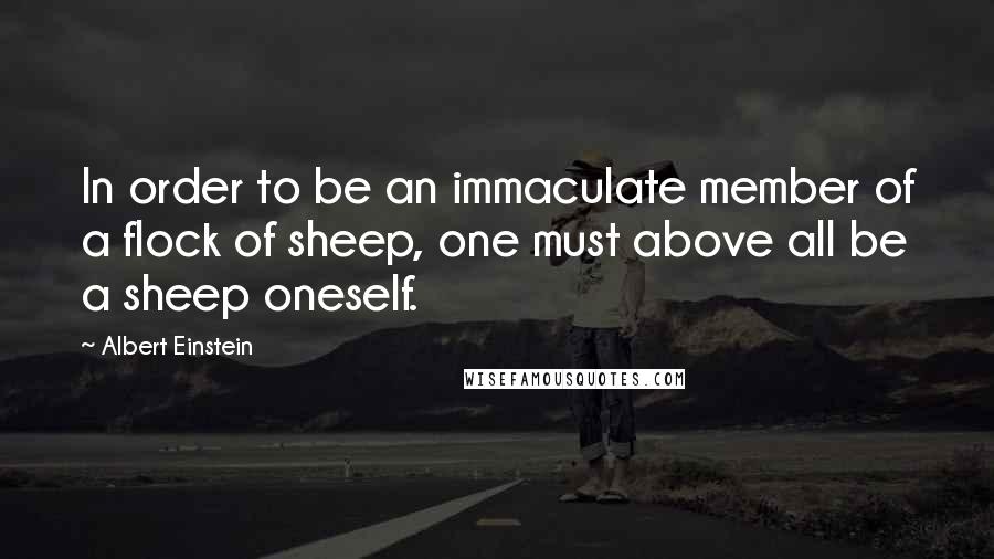 Albert Einstein Quotes: In order to be an immaculate member of a flock of sheep, one must above all be a sheep oneself.