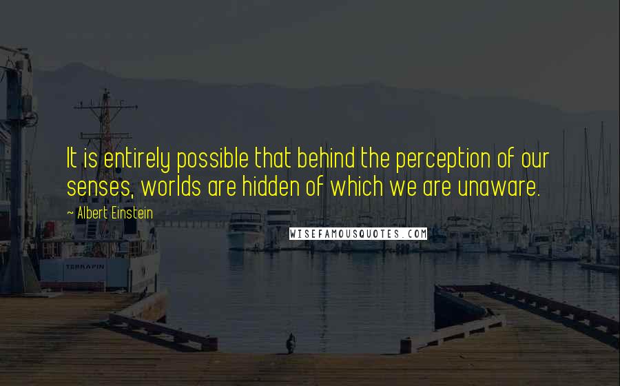 Albert Einstein Quotes: It is entirely possible that behind the perception of our senses, worlds are hidden of which we are unaware.