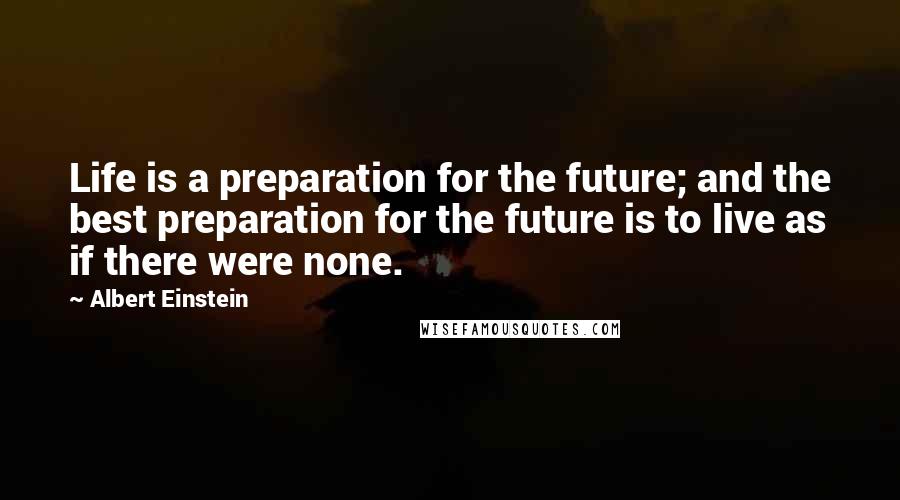 Albert Einstein Quotes: Life is a preparation for the future; and the best preparation for the future is to live as if there were none.