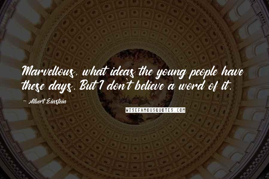 Albert Einstein Quotes: Marvellous, what ideas the young people have these days. But I don't believe a word of it.