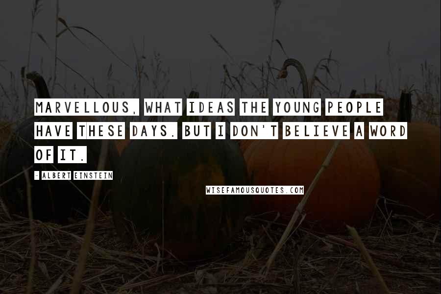 Albert Einstein Quotes: Marvellous, what ideas the young people have these days. But I don't believe a word of it.