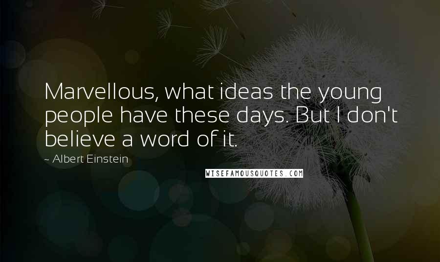 Albert Einstein Quotes: Marvellous, what ideas the young people have these days. But I don't believe a word of it.