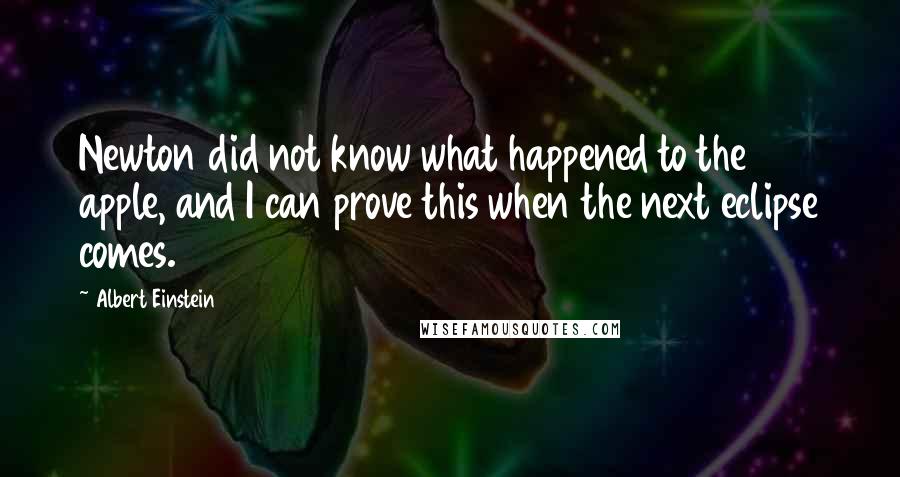 Albert Einstein Quotes: Newton did not know what happened to the apple, and I can prove this when the next eclipse comes.