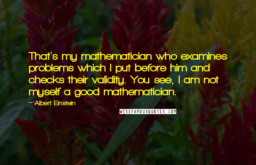 Albert Einstein Quotes: That's my mathematician who examines problems which I put before him and checks their validity. You see, I am not myself a good mathematician.