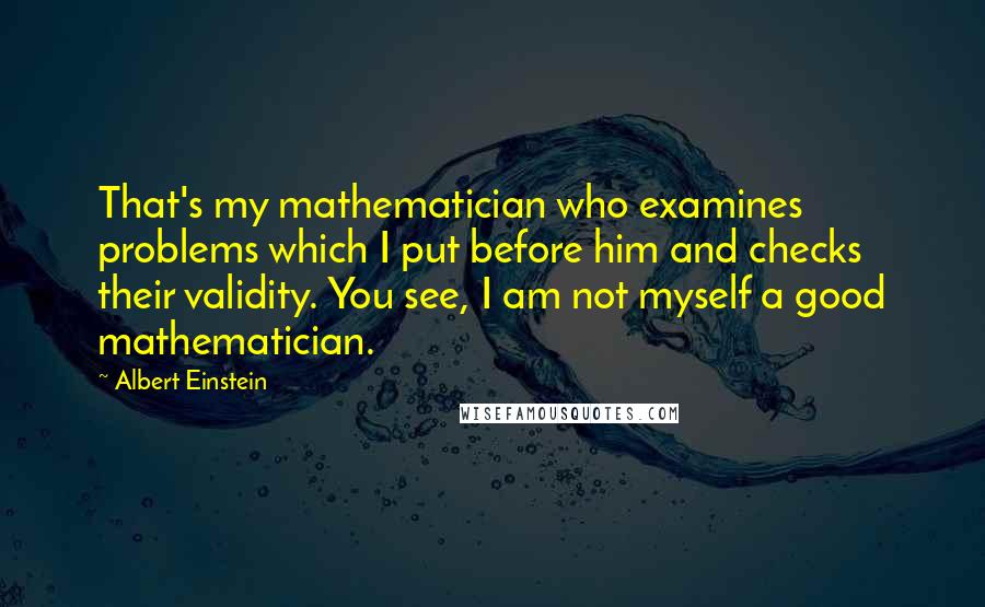 Albert Einstein Quotes: That's my mathematician who examines problems which I put before him and checks their validity. You see, I am not myself a good mathematician.