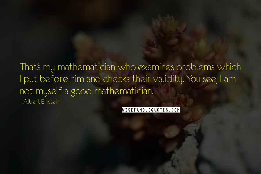 Albert Einstein Quotes: That's my mathematician who examines problems which I put before him and checks their validity. You see, I am not myself a good mathematician.