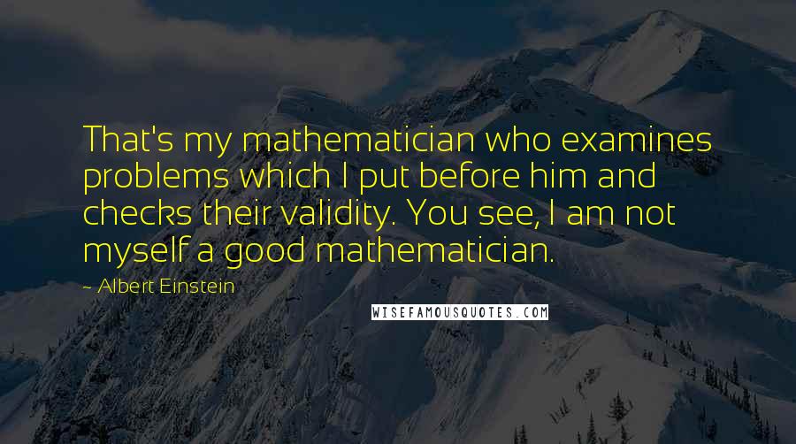 Albert Einstein Quotes: That's my mathematician who examines problems which I put before him and checks their validity. You see, I am not myself a good mathematician.
