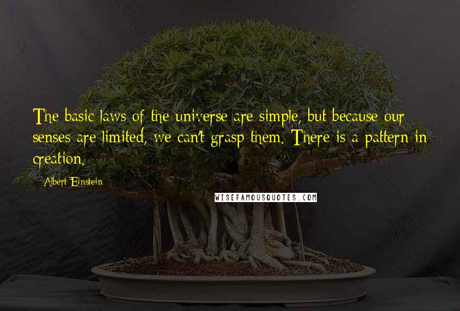 Albert Einstein Quotes: The basic laws of the universe are simple, but because our senses are limited, we can't grasp them. There is a pattern in creation.