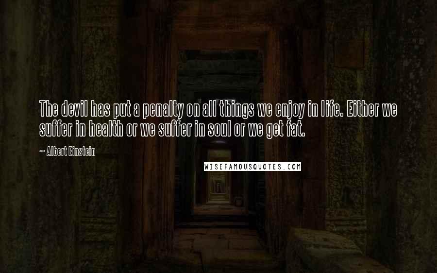 Albert Einstein Quotes: The devil has put a penalty on all things we enjoy in life. Either we suffer in health or we suffer in soul or we get fat.