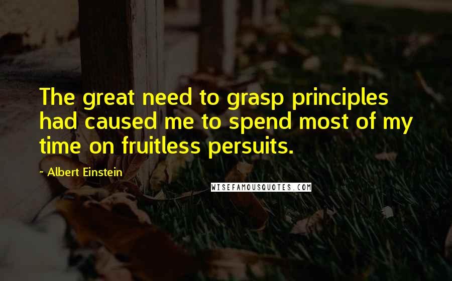 Albert Einstein Quotes: The great need to grasp principles had caused me to spend most of my time on fruitless persuits.