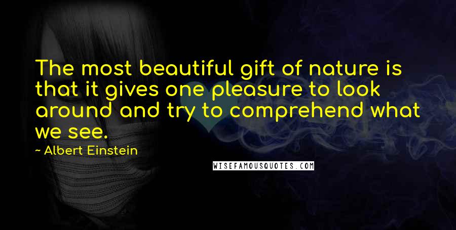Albert Einstein Quotes: The most beautiful gift of nature is that it gives one pleasure to look around and try to comprehend what we see.
