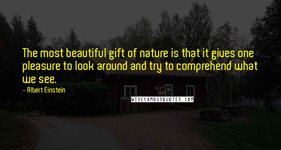 Albert Einstein Quotes: The most beautiful gift of nature is that it gives one pleasure to look around and try to comprehend what we see.