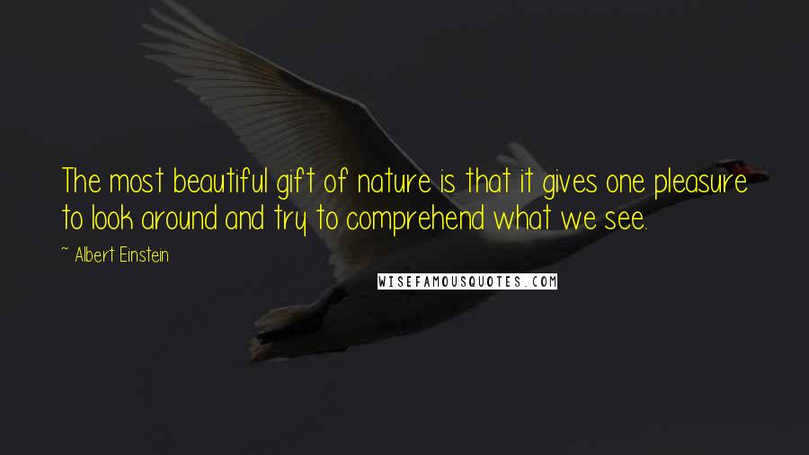 Albert Einstein Quotes: The most beautiful gift of nature is that it gives one pleasure to look around and try to comprehend what we see.