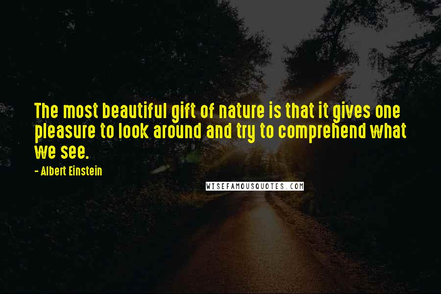 Albert Einstein Quotes: The most beautiful gift of nature is that it gives one pleasure to look around and try to comprehend what we see.