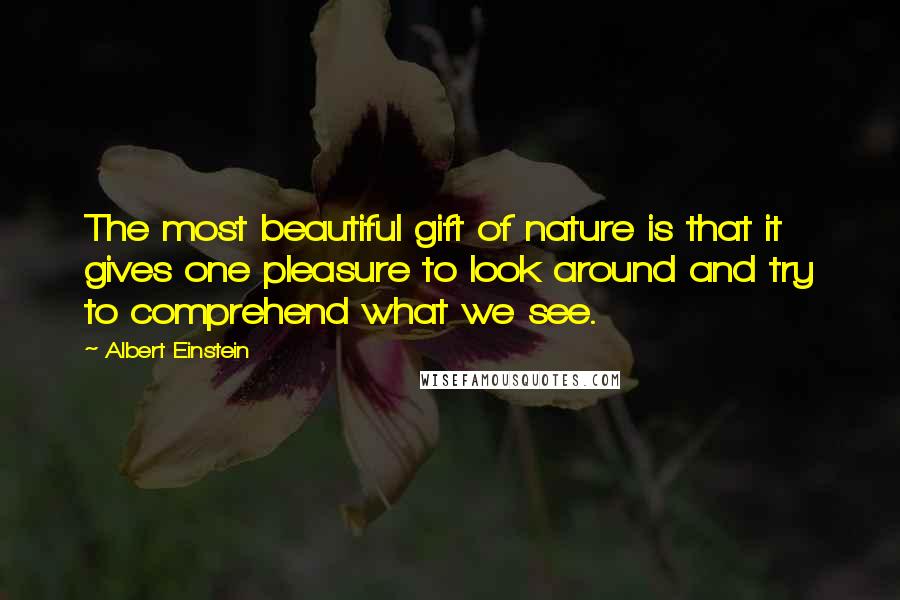 Albert Einstein Quotes: The most beautiful gift of nature is that it gives one pleasure to look around and try to comprehend what we see.