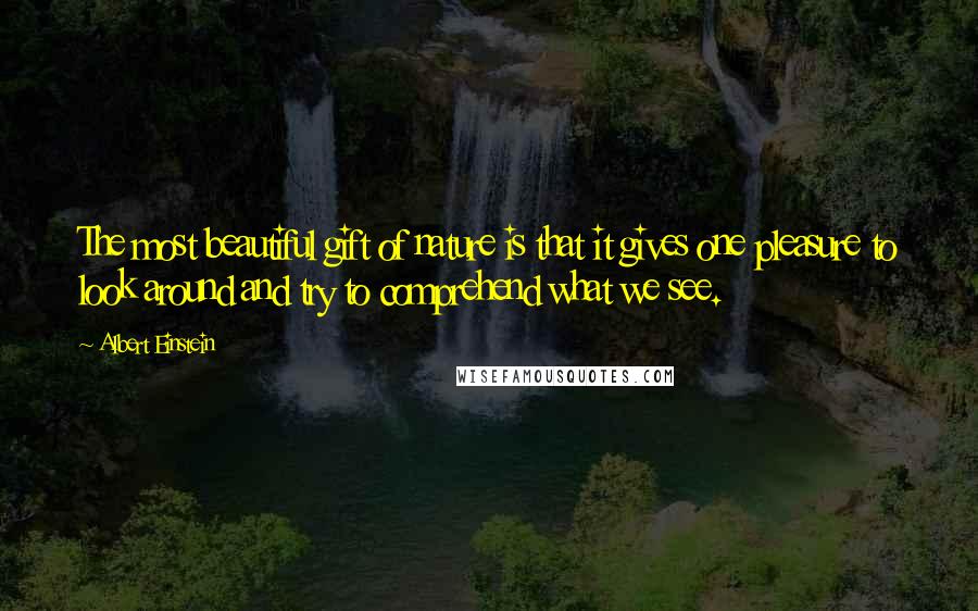 Albert Einstein Quotes: The most beautiful gift of nature is that it gives one pleasure to look around and try to comprehend what we see.
