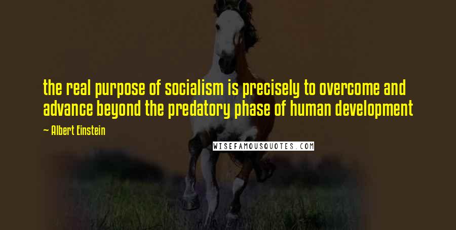 Albert Einstein Quotes: the real purpose of socialism is precisely to overcome and advance beyond the predatory phase of human development