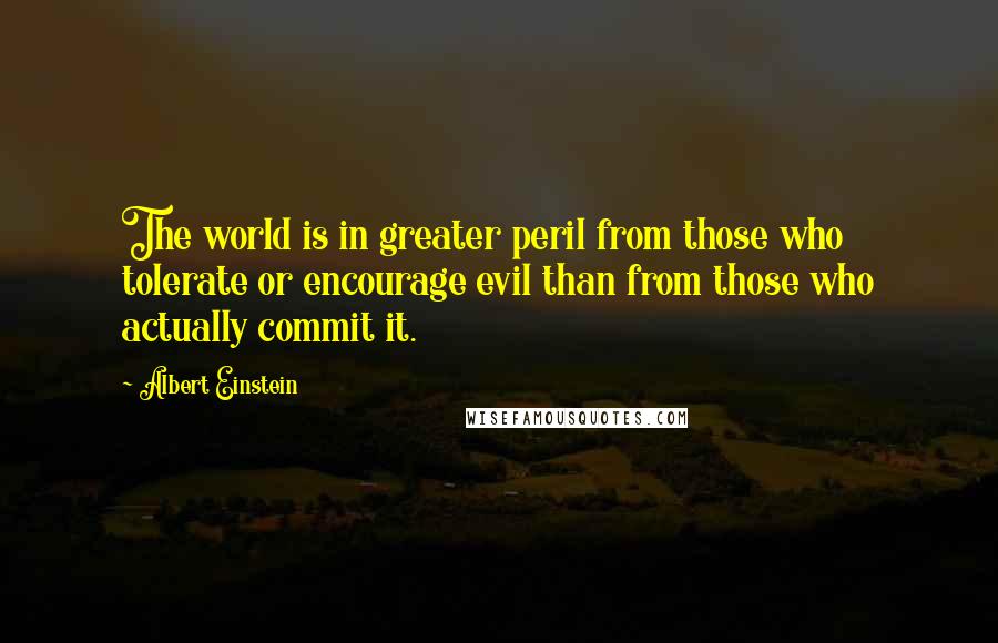 Albert Einstein Quotes: The world is in greater peril from those who tolerate or encourage evil than from those who actually commit it.