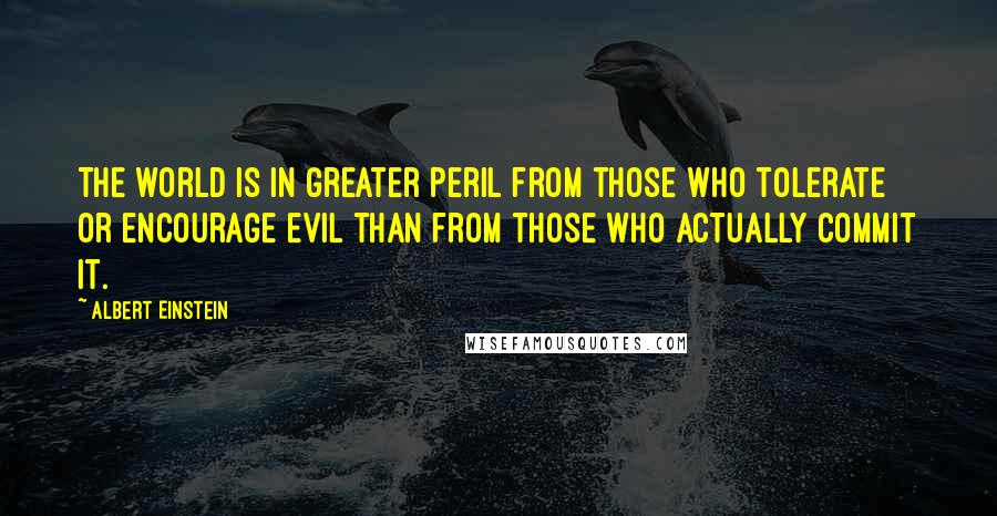 Albert Einstein Quotes: The world is in greater peril from those who tolerate or encourage evil than from those who actually commit it.