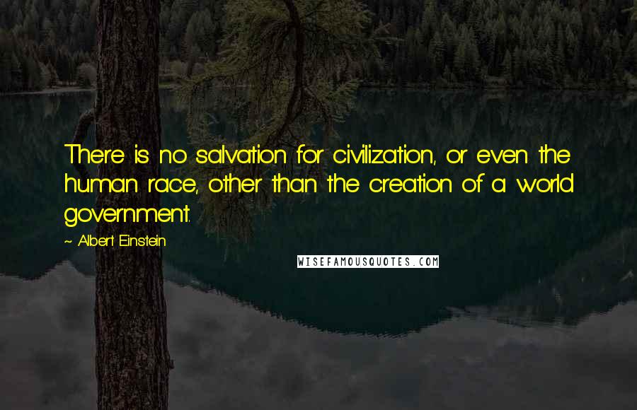 Albert Einstein Quotes: There is no salvation for civilization, or even the human race, other than the creation of a world government.