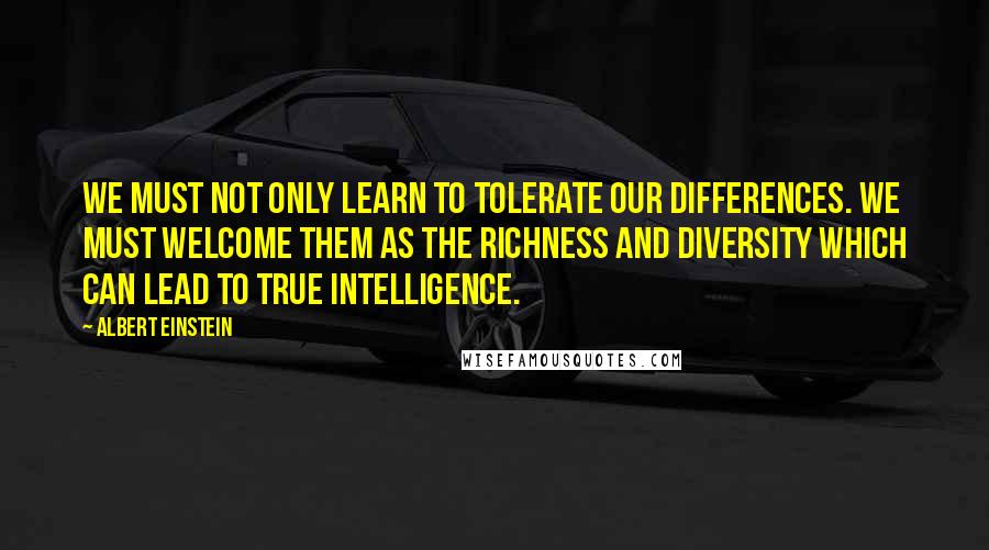 Albert Einstein Quotes: We must not only learn to tolerate our differences. We must welcome them as the richness and diversity which can lead to true intelligence.
