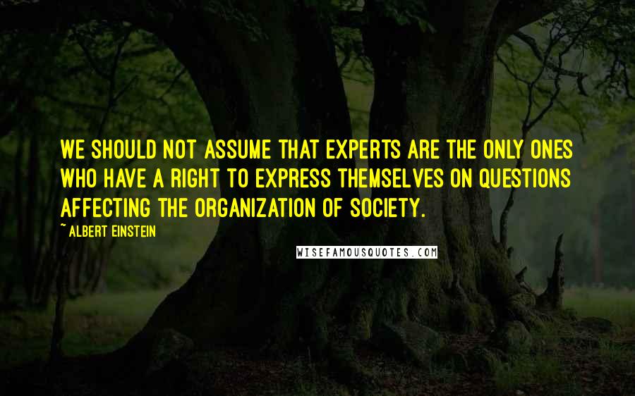 Albert Einstein Quotes: We should not assume that experts are the only ones who have a right to express themselves on questions affecting the organization of society.