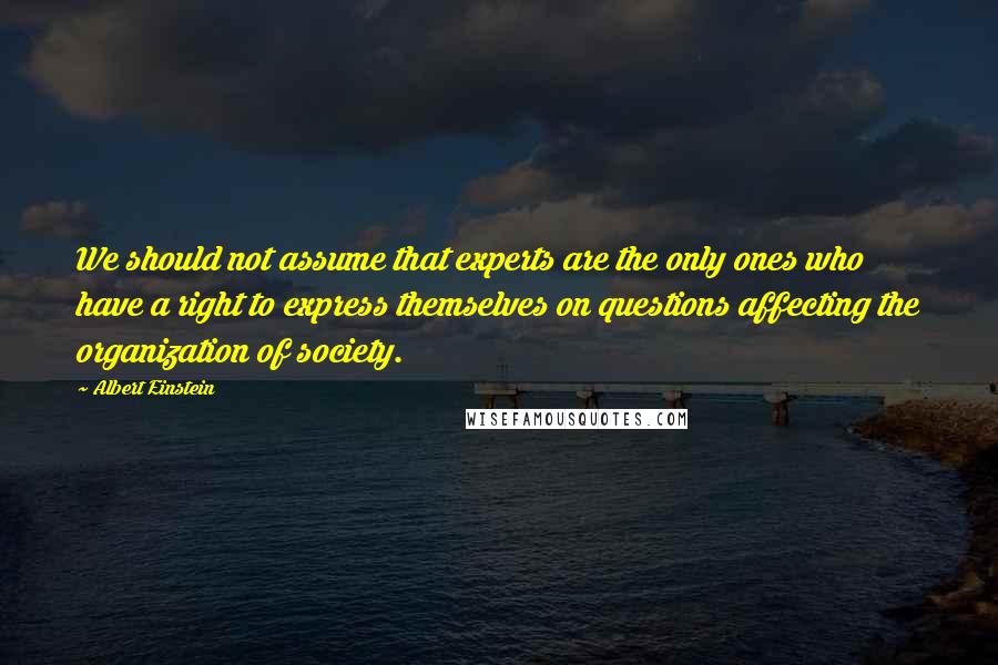 Albert Einstein Quotes: We should not assume that experts are the only ones who have a right to express themselves on questions affecting the organization of society.