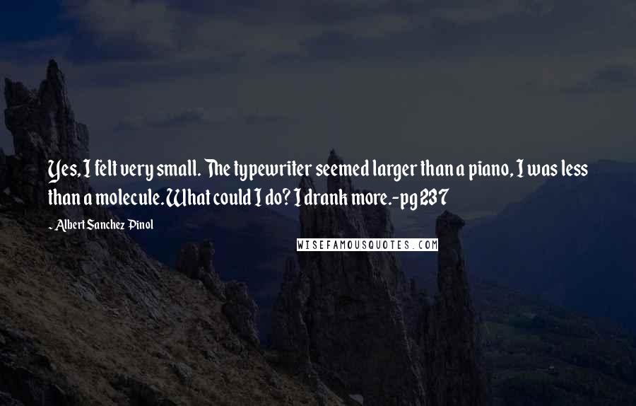 Albert Sanchez Pinol Quotes: Yes, I felt very small. The typewriter seemed larger than a piano, I was less than a molecule. What could I do? I drank more.-pg 237