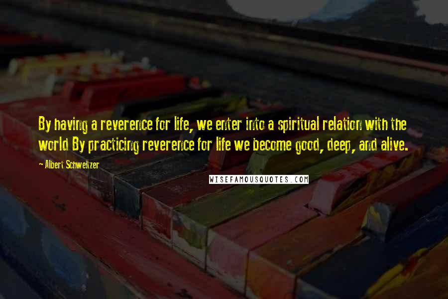 Albert Schweitzer Quotes: By having a reverence for life, we enter into a spiritual relation with the world By practicing reverence for life we become good, deep, and alive.