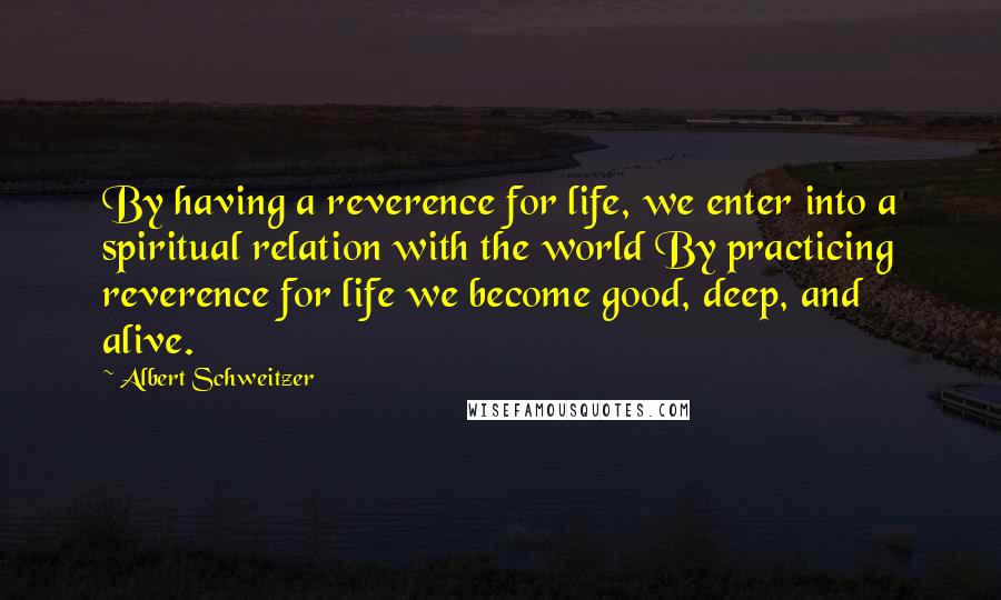 Albert Schweitzer Quotes: By having a reverence for life, we enter into a spiritual relation with the world By practicing reverence for life we become good, deep, and alive.