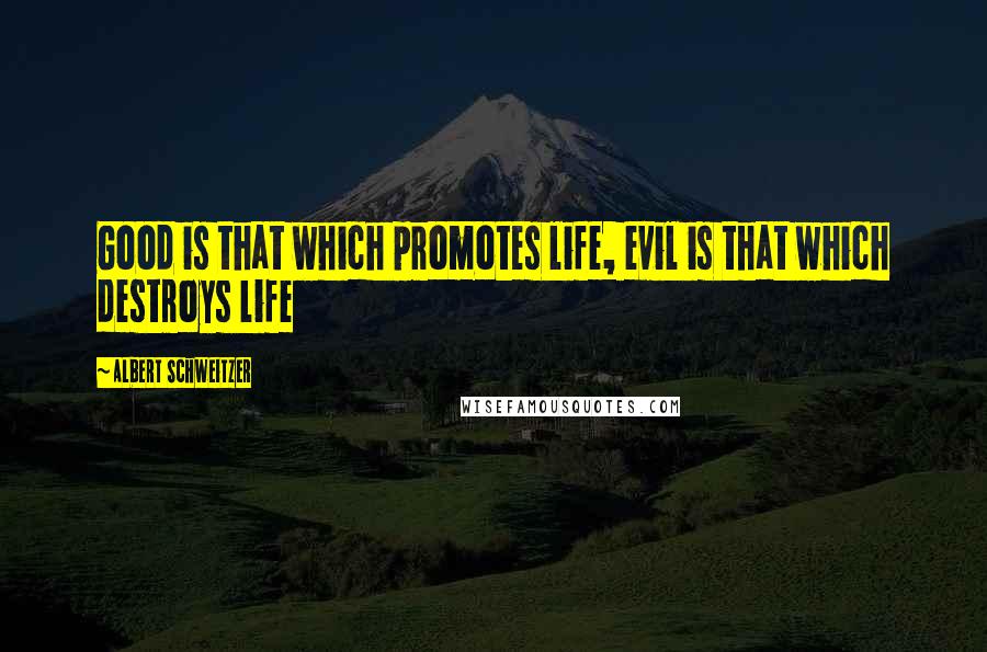 Albert Schweitzer Quotes: Good is that which promotes life, evil is that which destroys life