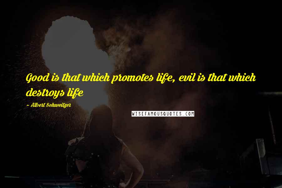 Albert Schweitzer Quotes: Good is that which promotes life, evil is that which destroys life