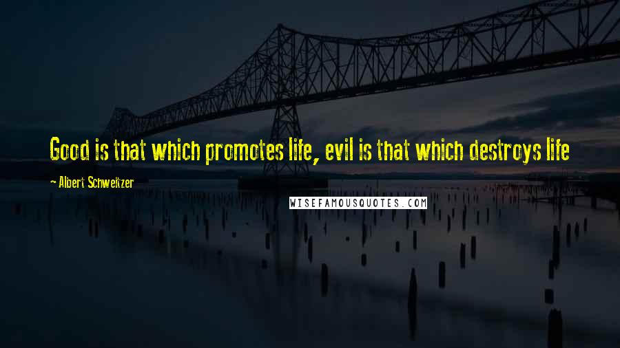 Albert Schweitzer Quotes: Good is that which promotes life, evil is that which destroys life