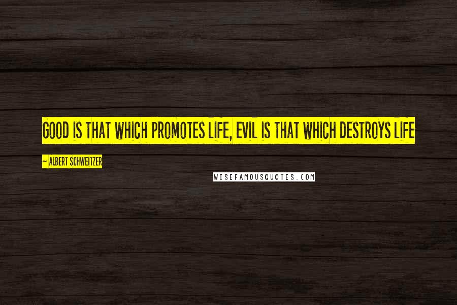 Albert Schweitzer Quotes: Good is that which promotes life, evil is that which destroys life