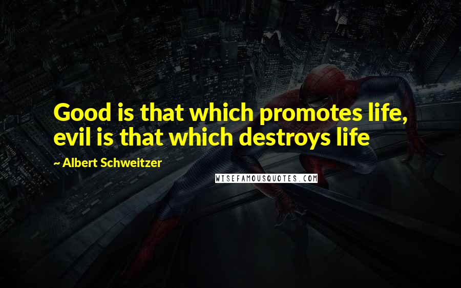 Albert Schweitzer Quotes: Good is that which promotes life, evil is that which destroys life