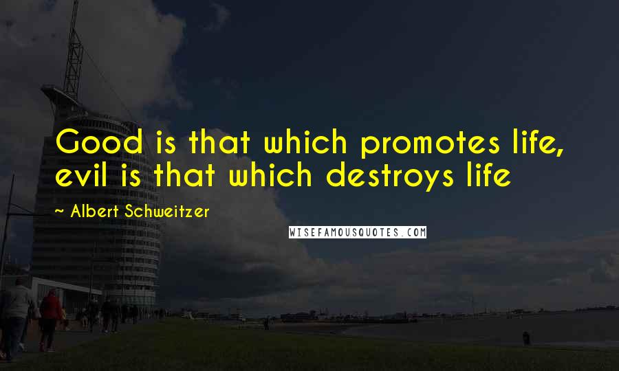 Albert Schweitzer Quotes: Good is that which promotes life, evil is that which destroys life