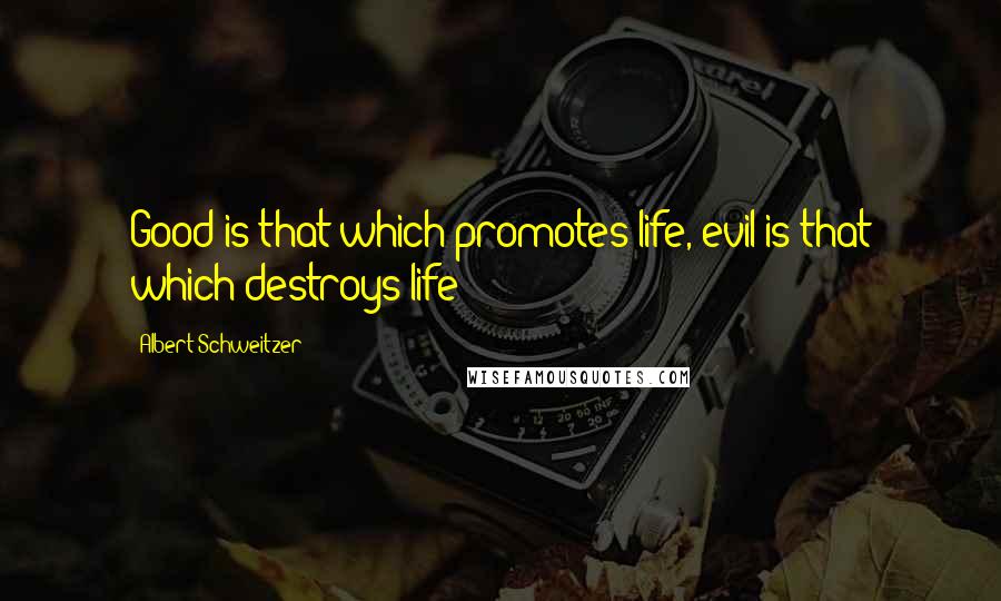 Albert Schweitzer Quotes: Good is that which promotes life, evil is that which destroys life