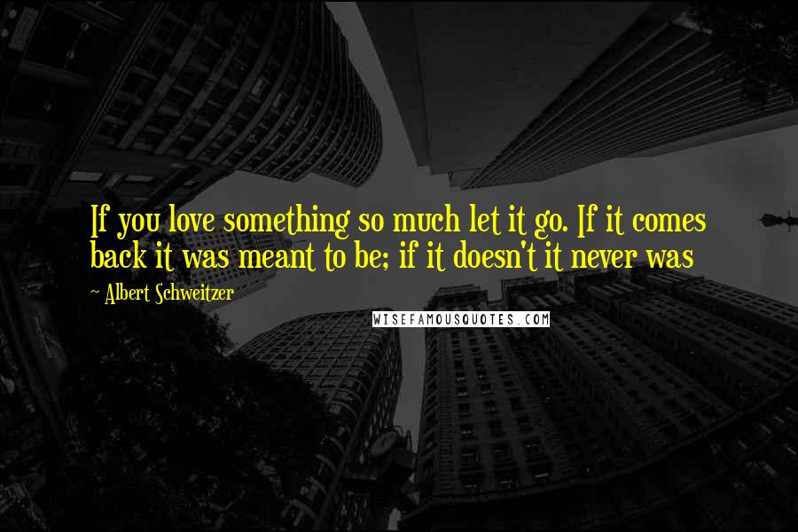 Albert Schweitzer Quotes: If you love something so much let it go. If it comes back it was meant to be; if it doesn't it never was