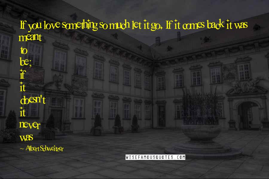 Albert Schweitzer Quotes: If you love something so much let it go. If it comes back it was meant to be; if it doesn't it never was