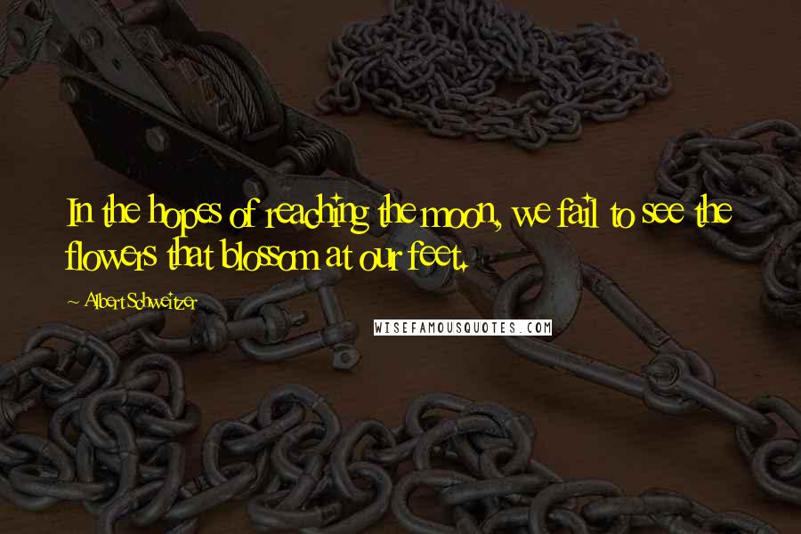 Albert Schweitzer Quotes: In the hopes of reaching the moon, we fail to see the flowers that blossom at our feet.