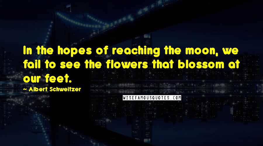 Albert Schweitzer Quotes: In the hopes of reaching the moon, we fail to see the flowers that blossom at our feet.