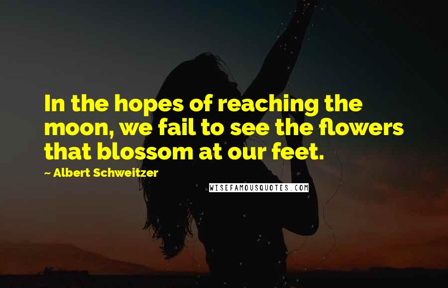 Albert Schweitzer Quotes: In the hopes of reaching the moon, we fail to see the flowers that blossom at our feet.