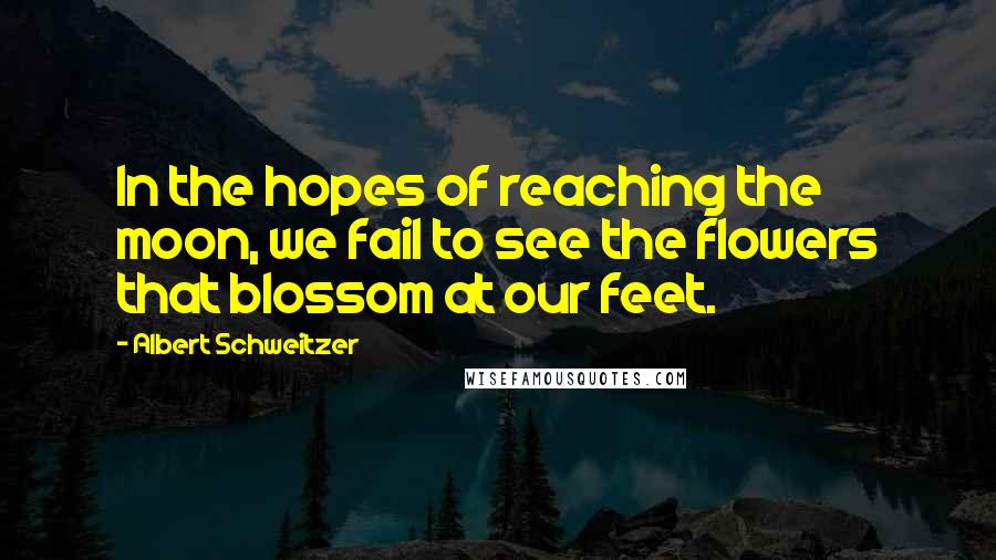 Albert Schweitzer Quotes: In the hopes of reaching the moon, we fail to see the flowers that blossom at our feet.