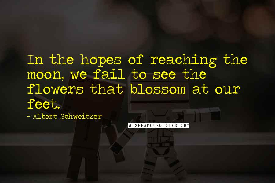 Albert Schweitzer Quotes: In the hopes of reaching the moon, we fail to see the flowers that blossom at our feet.