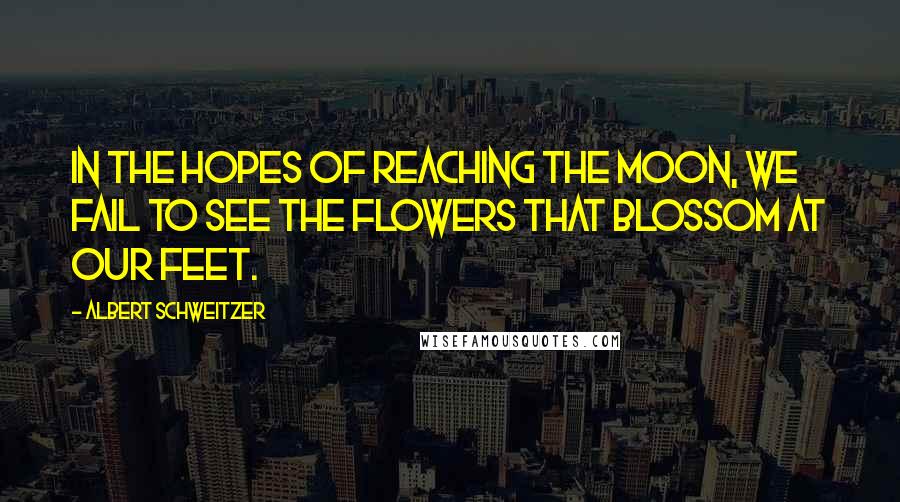 Albert Schweitzer Quotes: In the hopes of reaching the moon, we fail to see the flowers that blossom at our feet.