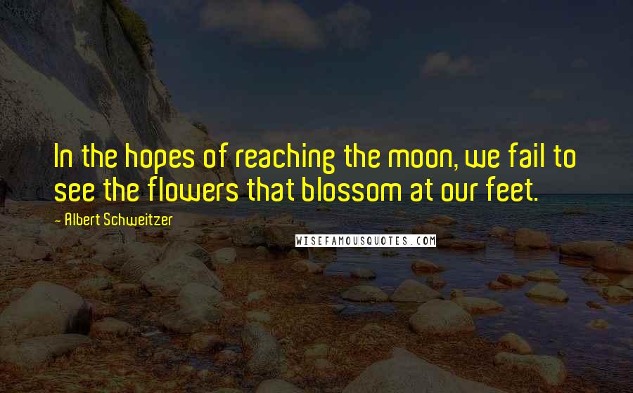 Albert Schweitzer Quotes: In the hopes of reaching the moon, we fail to see the flowers that blossom at our feet.