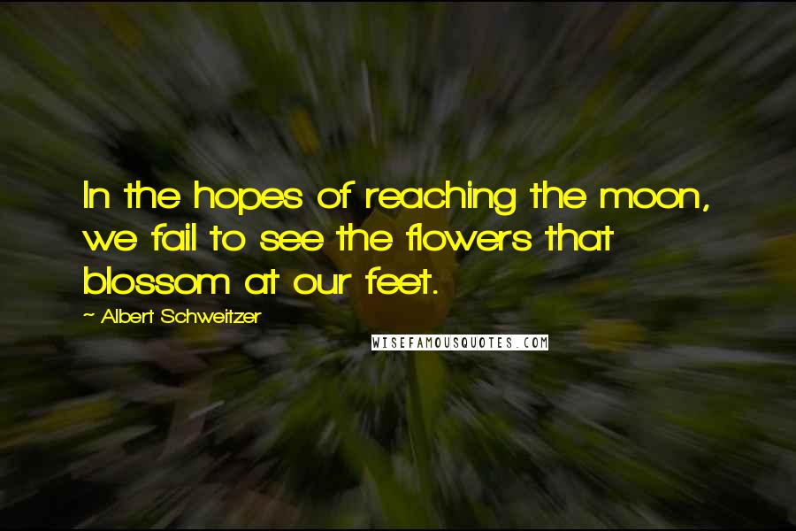 Albert Schweitzer Quotes: In the hopes of reaching the moon, we fail to see the flowers that blossom at our feet.