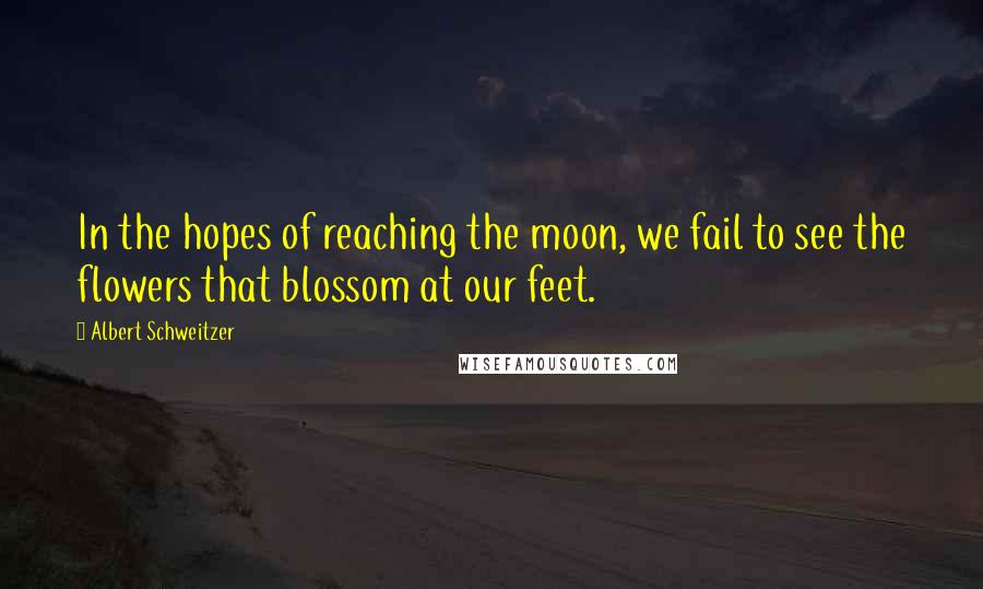 Albert Schweitzer Quotes: In the hopes of reaching the moon, we fail to see the flowers that blossom at our feet.