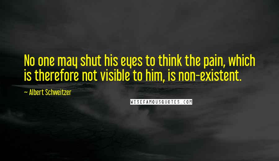 Albert Schweitzer Quotes: No one may shut his eyes to think the pain, which is therefore not visible to him, is non-existent.