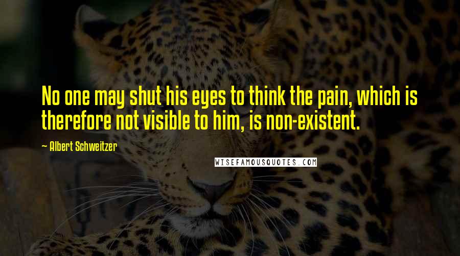 Albert Schweitzer Quotes: No one may shut his eyes to think the pain, which is therefore not visible to him, is non-existent.